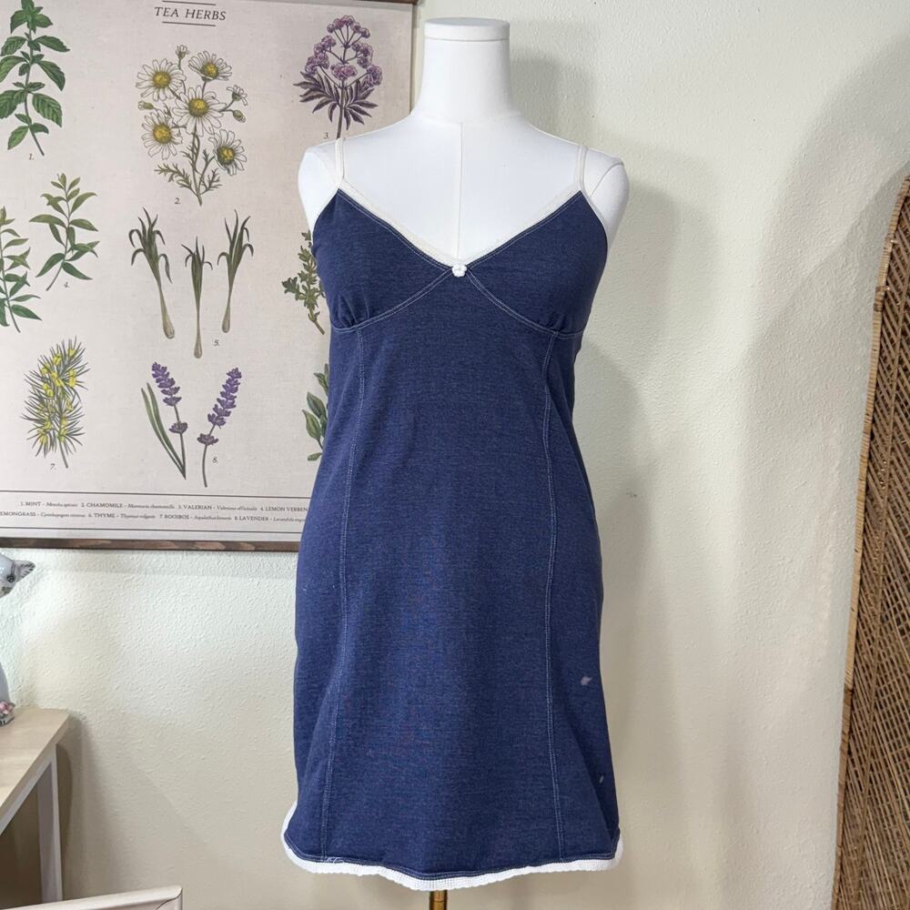 Y2k Blue Babydoll Slip Dress Coastal Granddaughter Cowgirl Western Prairie M